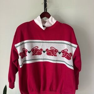Vintage Red Sweater with Bunny Design